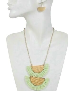 Viola Double Half Moon Raffia Necklace/Earring Set (NWT)